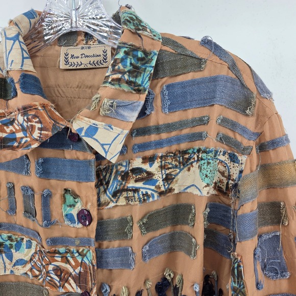 New‎ Direction Shirt Jacket XL Beige Patchwork Artsy Boho Indie Ethnic - Picture 2 of 8